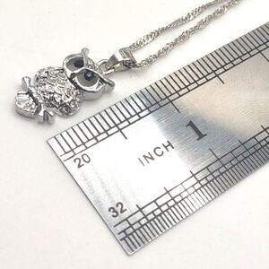 925 Silver Necklace W/ Owl & CZ White Diamond VTG Fashion Pendant Birthday NEW!
